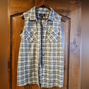 Blue Plaid Sleeveless Shirt